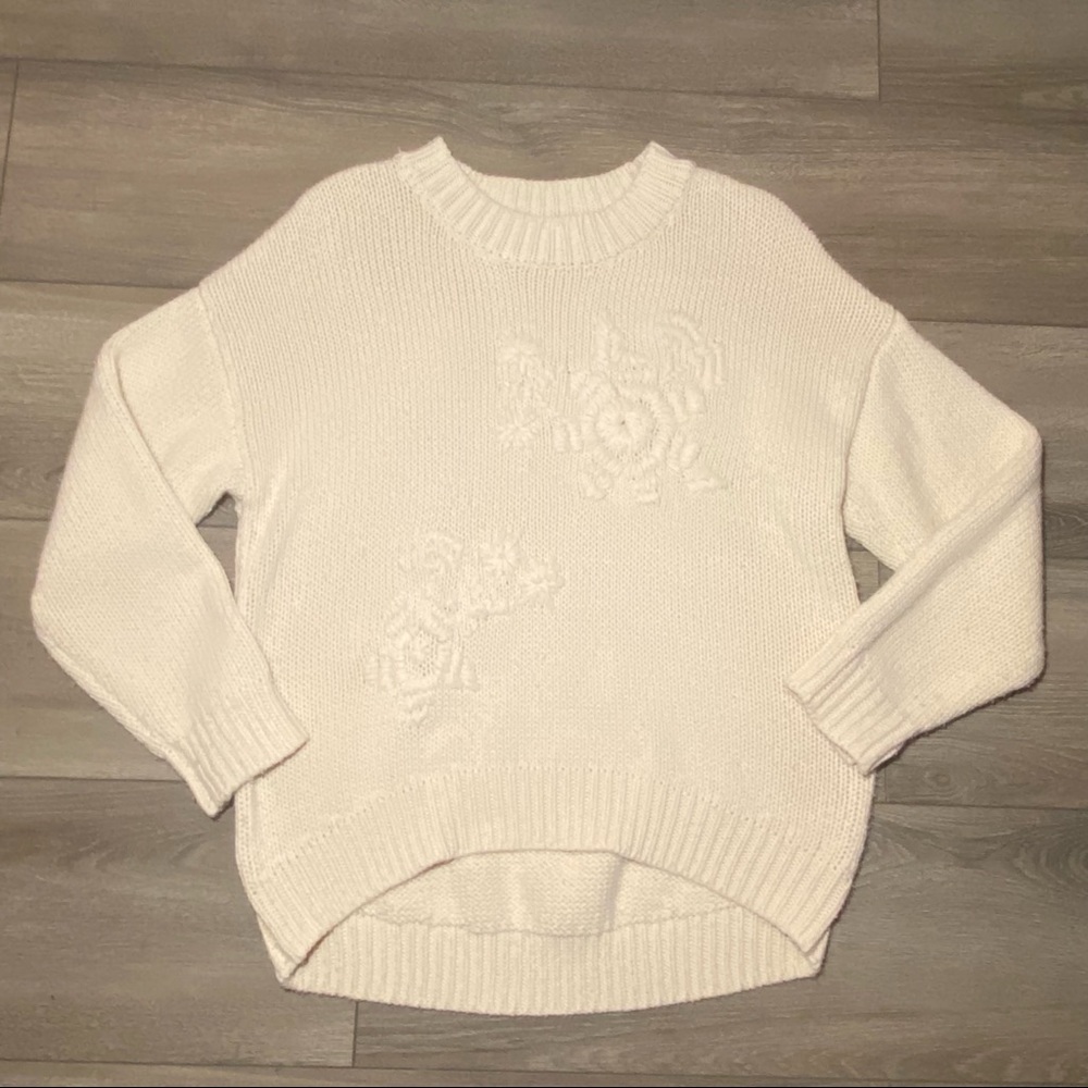 Topshop cream sweater with floral embroidery